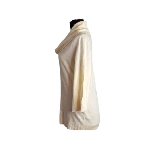 Luxe By Mercer Street Studio Size L Ivory 3/4 Sleeve Cowl Neck Sweater Acrylic - Picture 3 of 9